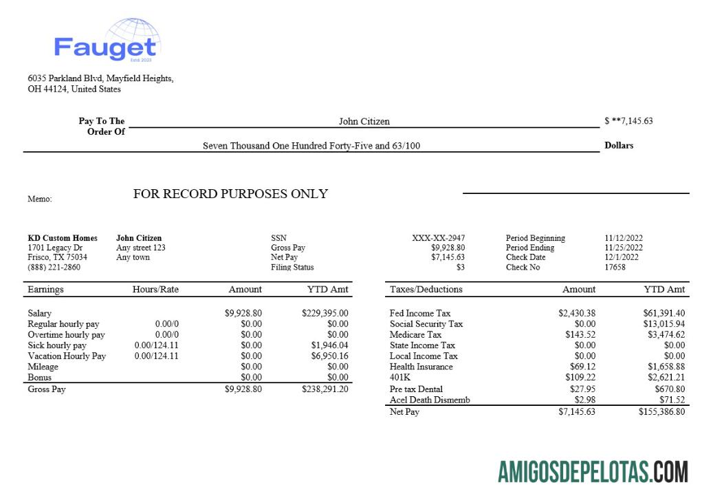 Folha de pagamento editável da Information Corporation em formatos Word e PDF baixar para verificação
